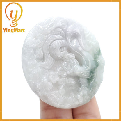 Yingmart  100% Natural Jade Nine - Tailed fox Pendant Hand Carved  Burmese Myanmar Genuine Jadeite Real Jade Grade A Type A