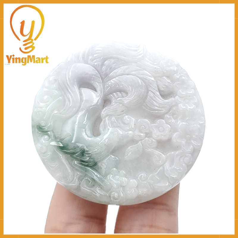 Yingmart  100% Natural Jade Nine - Tailed fox Pendant Hand Carved  Burmese Myanmar Genuine Jadeite Real Jade Grade A Type A