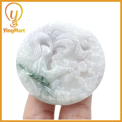 Yingmart  100% Natural Jade Nine - Tailed fox Pendant Hand Carved  Burmese Myanmar Genuine Jadeite Real Jade Grade A Type A