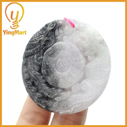 Yingmart Jade Dragon Phoenix Baguazhang Pendant  Burmese Myanmar Genuine Jadeite Real Jade Grade A Type A