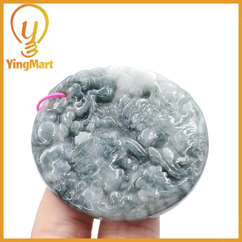 Yingmart  Landscape Pendant  Hand Carved 100% Genuine Jadeite Jade  Burmese Myanmar Real Jade Grade A Type A