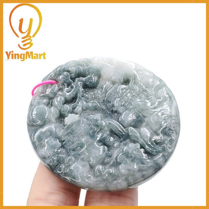 Yingmart  Landscape Pendant  Hand Carved 100% Genuine Jadeite Jade  Burmese Myanmar Real Jade Grade A Type A