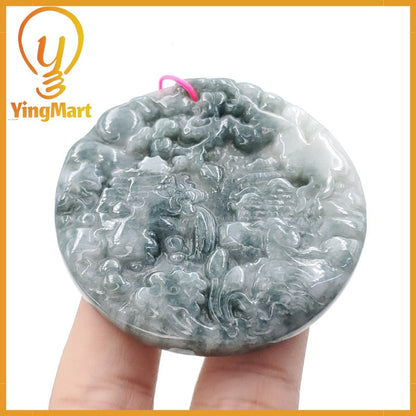 Yingmart  Landscape Pendant  Hand Carved 100% Genuine Jadeite Jade  Burmese Myanmar Real Jade Grade A Type A