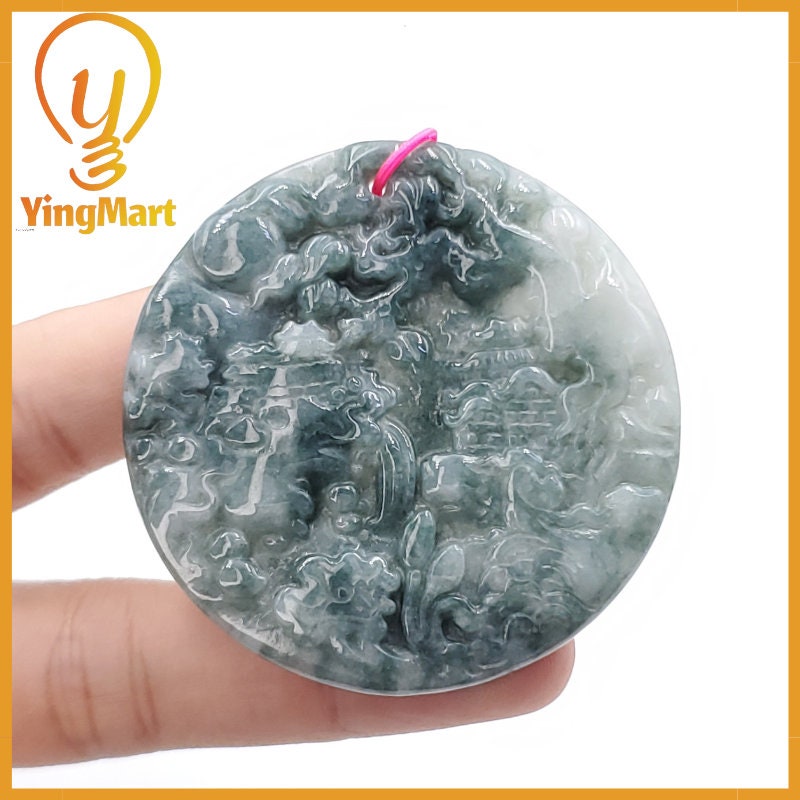 Yingmart  Landscape Pendant  Hand Carved 100% Genuine Jadeite Jade  Burmese Myanmar Real Jade Grade A Type A