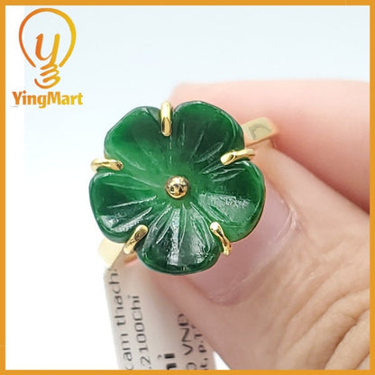 Yingmart Jade Plum Blossom Ring Natural Carved Genuine Jadeite Real Jade Grade A Type A