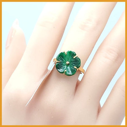 Yingmart Jade Plum Blossom Ring Natural Carved Genuine Jadeite Real Jade Grade A Type A