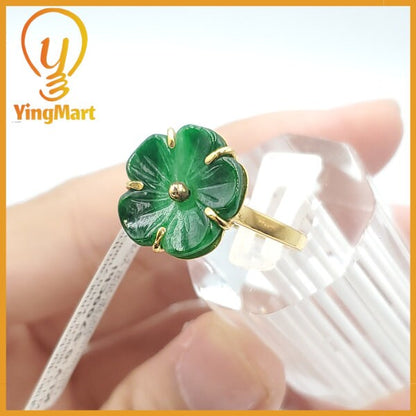 Yingmart Jade Plum Blossom Ring Natural Carved Genuine Jadeite Real Jade Grade A Type A