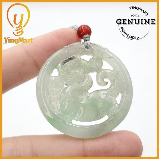 Natural Burmese Jadeite A Jade Pendant Horse Grade A Jadeite Hand Carved Protection, Good Luck