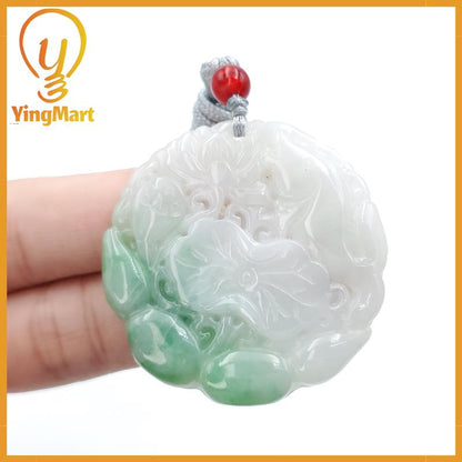 Lotus Flower Jade Pendant  100% Genuine Jadeite Real Jade Type A Grade A Hand Carved Protection, Good Luck
