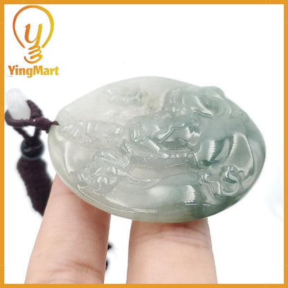 Jadeite Jade Manjushri Wisdom Buddha Bodhisattva Wen Shu Carved Pendant Protection, Good Luck