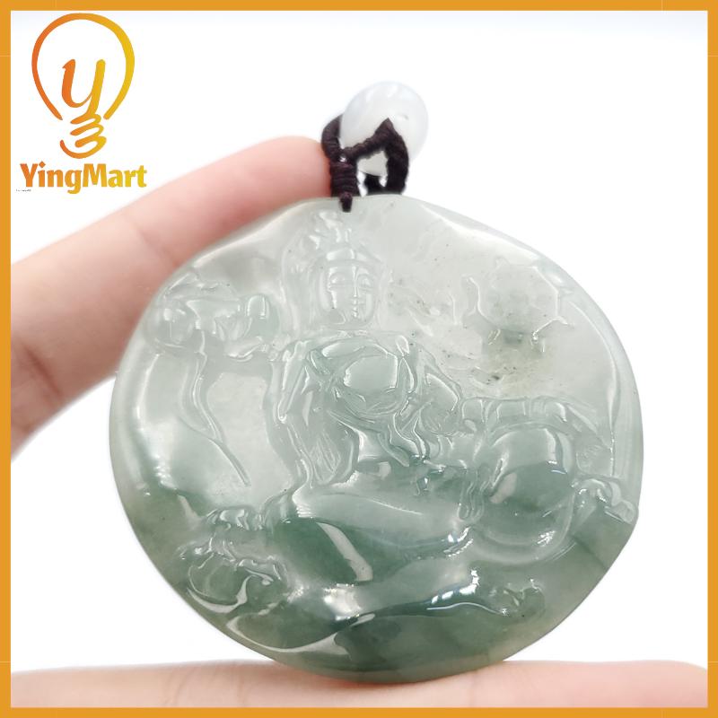 Jadeite Jade Manjushri Wisdom Buddha Bodhisattva Wen Shu Carved Pendant Protection, Good Luck