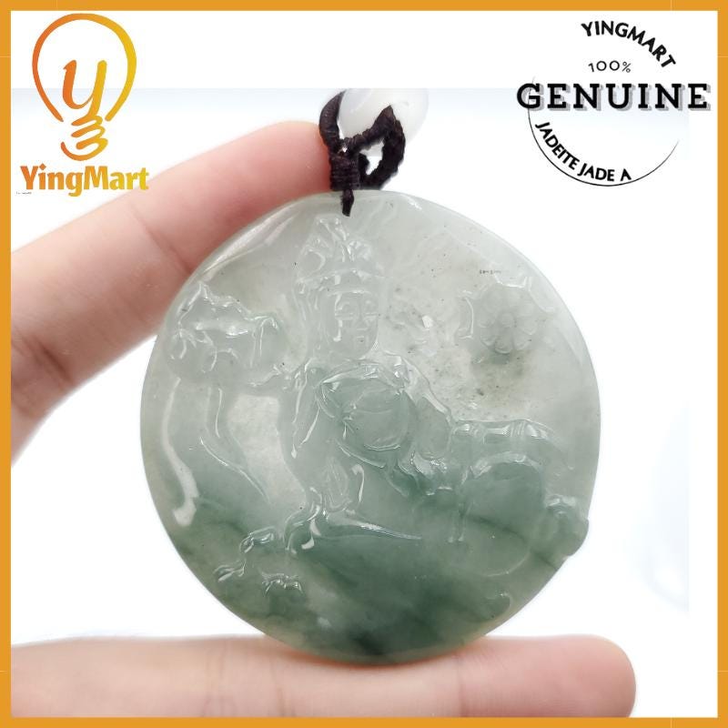 Jadeite Jade Manjushri Wisdom Buddha Bodhisattva Wen Shu Carved Pendant Protection, Good Luck