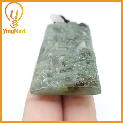 Yingmart Landscape Pendant  Hand Carved 100% Genuine Jadeite Jade  Burmese Myanmar Real Jade Grade A Type A Lucky pendant
