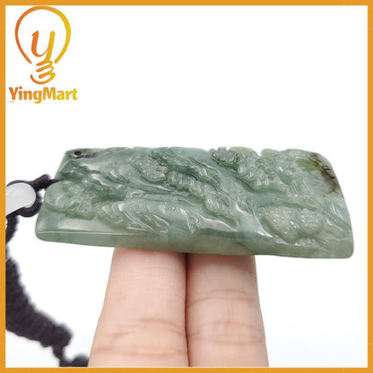 Yingmart Landscape Pendant  Hand Carved 100% Genuine Jadeite Jade  Burmese Myanmar Real Jade Grade A Type A Lucky pendant
