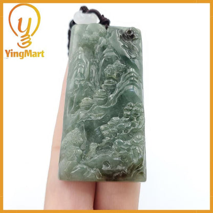Yingmart Landscape Pendant  Hand Carved 100% Genuine Jadeite Jade  Burmese Myanmar Real Jade Grade A Type A Lucky pendant