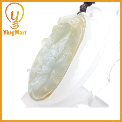 Yingmart  Natural Jade Lotus Flower 100% Genuine Jadeite Real Jade Grade A Type A Hand Craving