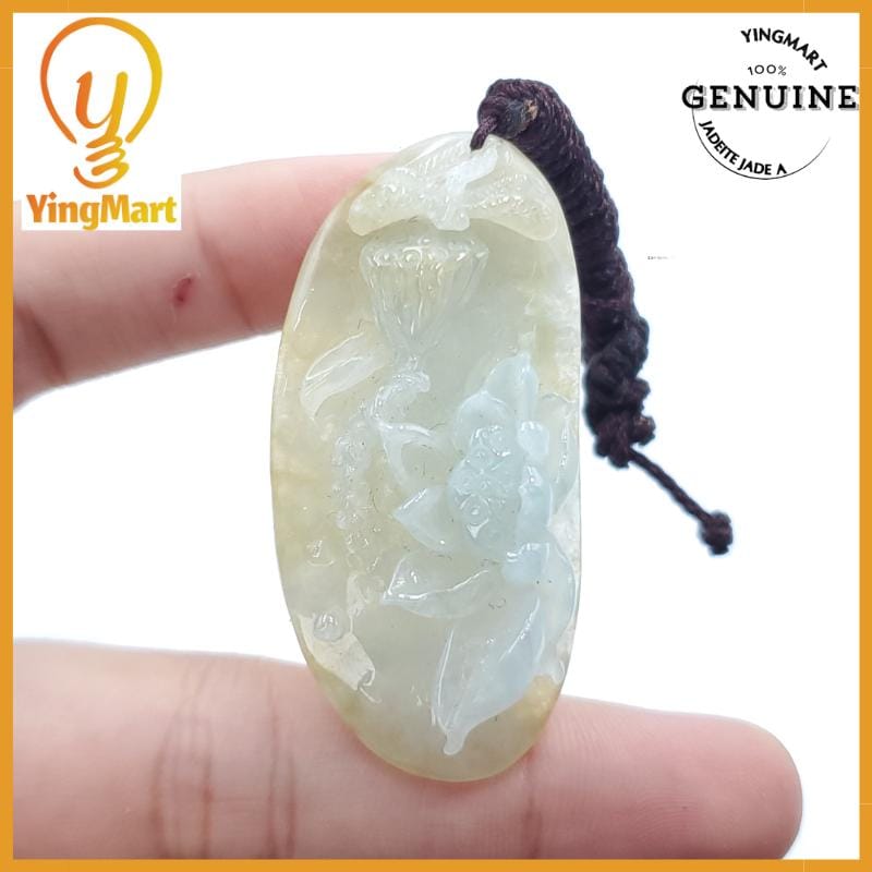 Yingmart  Natural Jade Lotus Flower 100% Genuine Jadeite Real Jade Grade A Type A Hand Craving