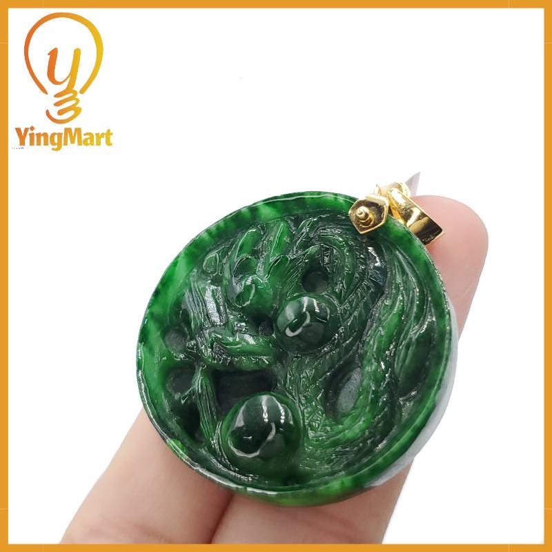 Yingmart  100% Natural Jade Dragon Pendant  Burmese Myanmar Genuine Jadeite Real Jade  Hand Carved