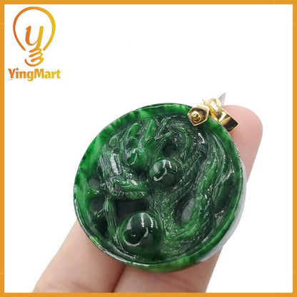 Yingmart  100% Natural Jade Dragon Pendant  Burmese Myanmar Genuine Jadeite Real Jade  Hand Carved