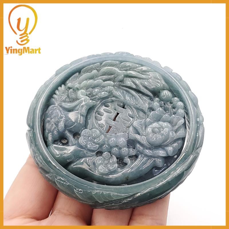 Yingmart 55mm-60mm Peacock Bracelet and Pendant Jade  100% Natural  Genuine Jadeite Real Jade Type A Grade A Hand Carved