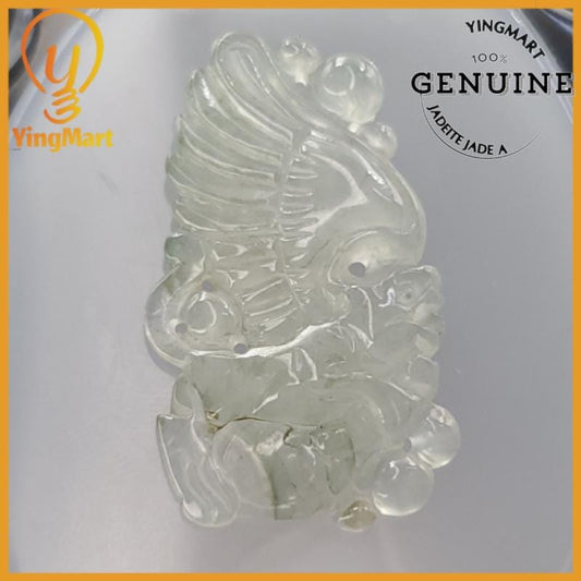 Yingmart Translucent Icy White Bubble Fly Dragon Burmese Myanmar Genuine Jadeite Jade Grade A Hand Craving  Pedant