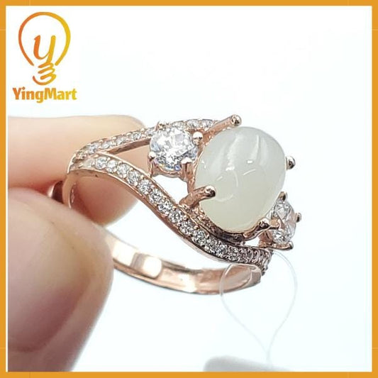 Yingmart Adjustable Size Natural Stone Ring Silver Ring Genuine Jadeite Real Jade Grade A Type A Hand Craving , gift fo her, vintage