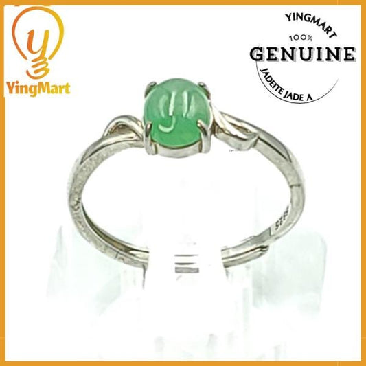 Yingmart Silver Ring with Jade Cabochon  Genuine Jadeite Real Jade Grade A Type A Hand Craving, gift fo her, vintage