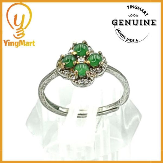 Yingmart NATURAL Emerald Jade Four-Leaf Clover Ring Genuine Jadeite Real Jade Grade A Type A Hand Craving, gift fo her, vintage