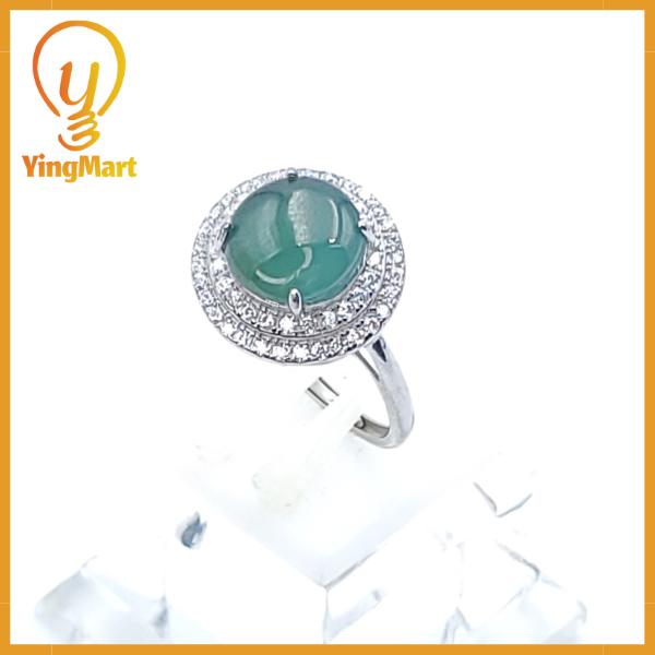 Yingmart Natural S925 Silver Inlaid Jadeite Ice Green Ring Real Jade Grade A Type A Hand Craving, vinatge, gif for her