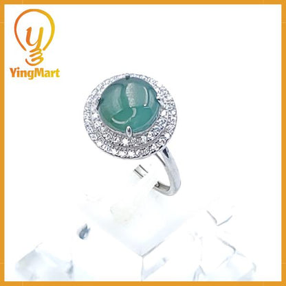 Yingmart Natural S925 Silver Inlaid Jadeite Ice Green Ring Real Jade Grade A Type A Hand Craving, vinatge, gif for her