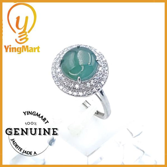 Yingmart Natural S925 Silver Inlaid Jadeite Ice Green Ring Real Jade Grade A Type A Hand Craving, vinatge, gif for her