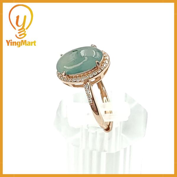 Yingmart Swirl Feng Shui Sterling Silver with a large, oval-shaped cabochon of green jade Ring Grade A Type A Hand Craving, gift fo her