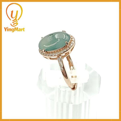 Yingmart Swirl Feng Shui Sterling Silver with a large, oval-shaped cabochon of green jade Ring Grade A Type A Hand Craving, gift fo her