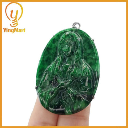 Yingmart  Jesus Jade 100% Natural Carved Pendant Genuine Jadeite Real Jade Grade A Type A With Metal Hook