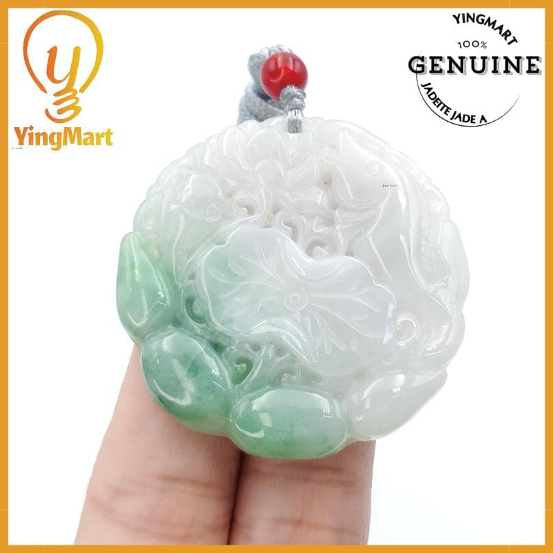 Lotus Flower Jade Pendant  100% Genuine Jadeite Real Jade Type A Grade A Hand Carved Protection, Good Luck