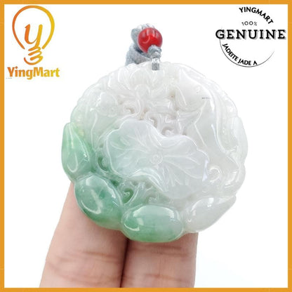 Lotus Flower Jade Pendant  100% Genuine Jadeite Real Jade Type A Grade A Hand Carved Protection, Good Luck