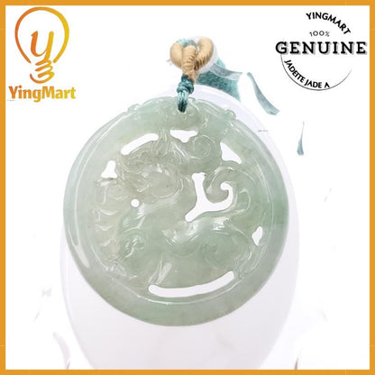 Natural Burmese Jadeite A Jade Pendant Horse Grade A Jadeite Hand Carved Protection, Good Luck