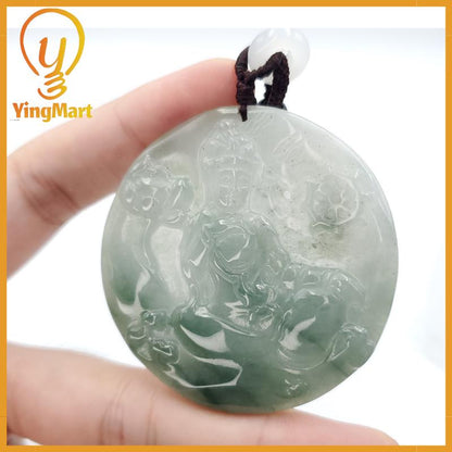 Jadeite Jade Manjushri Wisdom Buddha Bodhisattva Wen Shu Carved Pendant Protection, Good Luck
