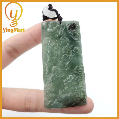 Yingmart Landscape Pendant  Hand Carved 100% Genuine Jadeite Jade  Burmese Myanmar Real Jade Grade A Type A Lucky pendant