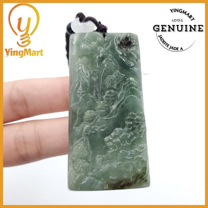 Yingmart Landscape Pendant  Hand Carved 100% Genuine Jadeite Jade  Burmese Myanmar Real Jade Grade A Type A Lucky pendant