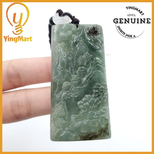 Yingmart Landscape Pendant  Hand Carved 100% Genuine Jadeite Jade  Burmese Myanmar Real Jade Grade A Type A Lucky pendant