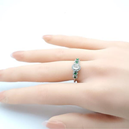 Yingmart Silver Ring with a large, oval-shaped cabochon of green jade Genuine Jadeite Real Jade Grade A Type A Hand Craving