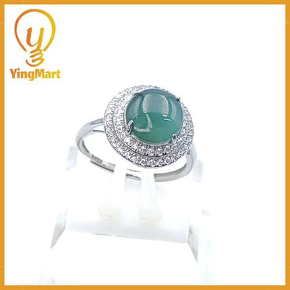 Yingmart Natural S925 Silver Inlaid Jadeite Ice Green Ring Real Jade Grade A Type A Hand Craving, vinatge, gif for her