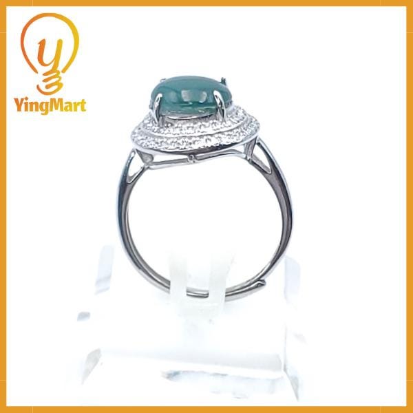 Yingmart Natural S925 Silver Inlaid Jadeite Ice Green Ring Real Jade Grade A Type A Hand Craving, vinatge, gif for her