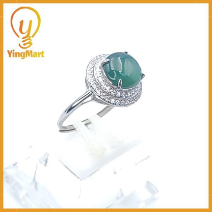 Yingmart Natural S925 Silver Inlaid Jadeite Ice Green Ring Real Jade Grade A Type A Hand Craving, vinatge, gif for her