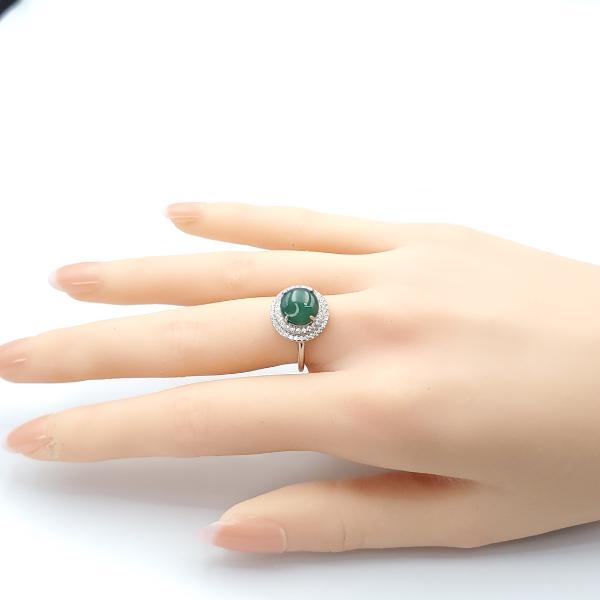 Yingmart Natural S925 Silver Inlaid Jadeite Ice Green Ring Real Jade Grade A Type A Hand Craving, vinatge, gif for her