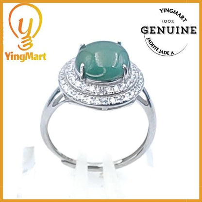 Yingmart Natural S925 Silver Inlaid Jadeite Ice Green Ring Real Jade Grade A Type A Hand Craving, vinatge, gif for her