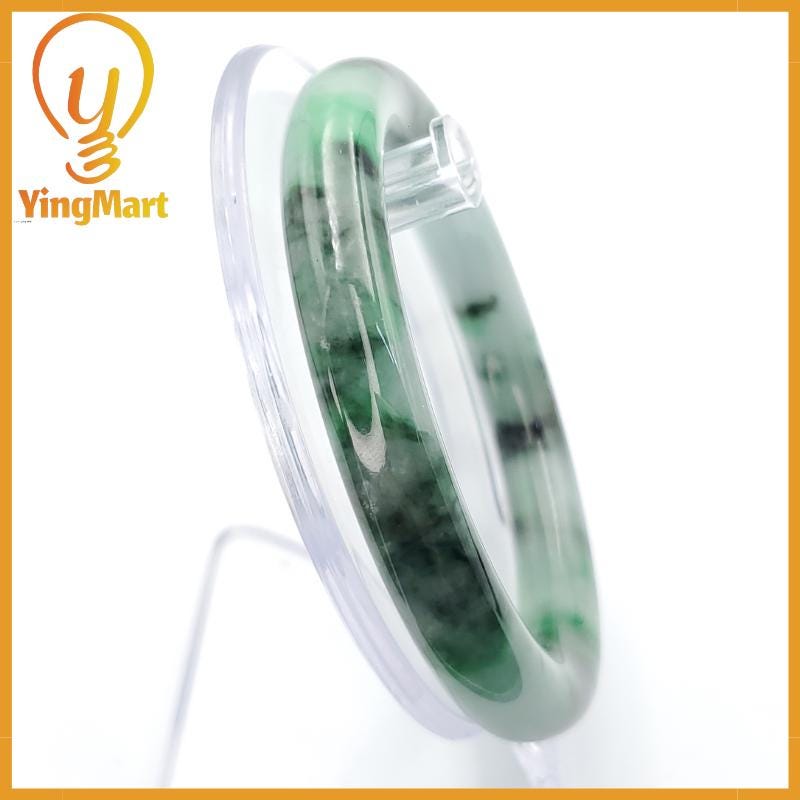 YingCollection 61mm PNJ258380 Certified Natural Color Green White To Dark Green, Grey White, Brown, Black Jadeite Jade Bangle Bracelet