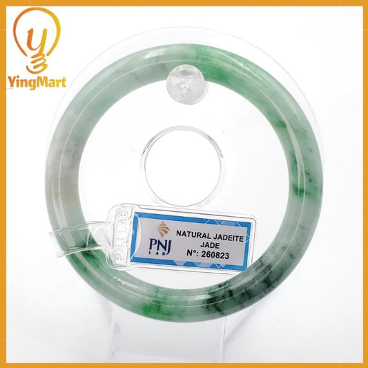 YingCollection 59mm PNJ260823 Certified Natural Color Green With Black Brown Spot Jadeite Jade Bangle Bracelet, Real Gemstone, Jewelry