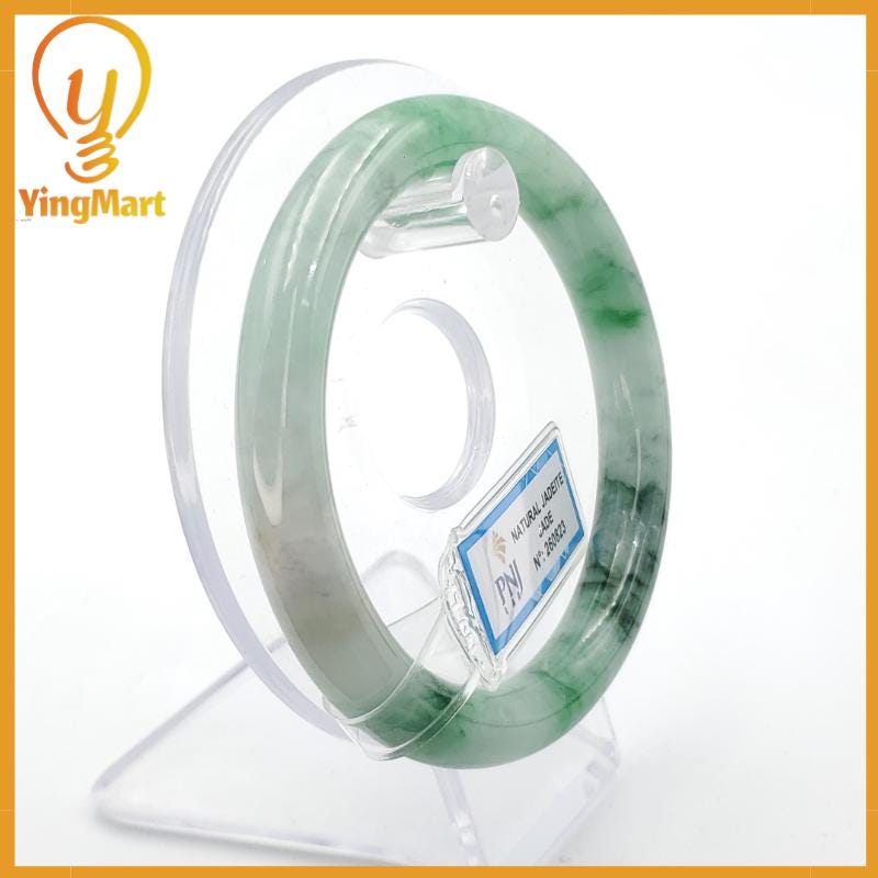YingCollection 59mm PNJ260823 Certified Natural Color Green With Black Brown Spot Jadeite Jade Bangle Bracelet, Real Gemstone, Jewelry